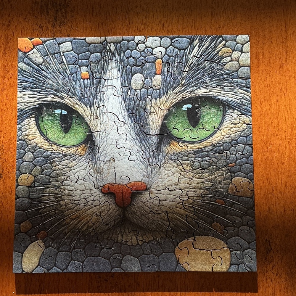 Cat Puzzle with Green Eyes